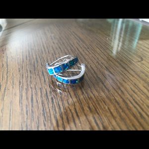 Blue opal half hoop earrings